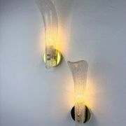 Pair of Murano frosted glass leaf sconces, gilt brass, Italy, 1970s