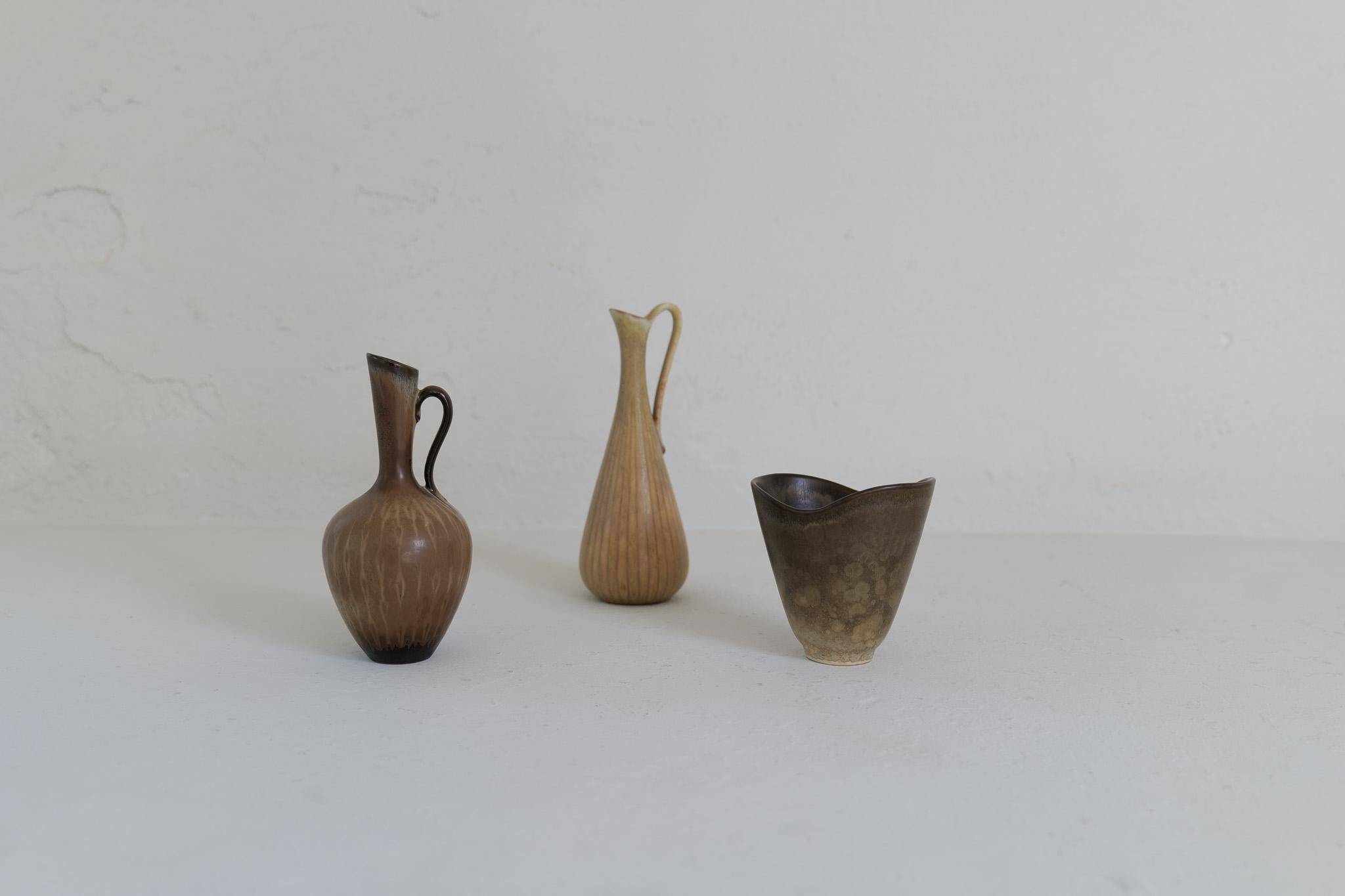 Collection of 3 ceramic vases by Gunnar Nylund Rörstrand Sweden, 1950s.