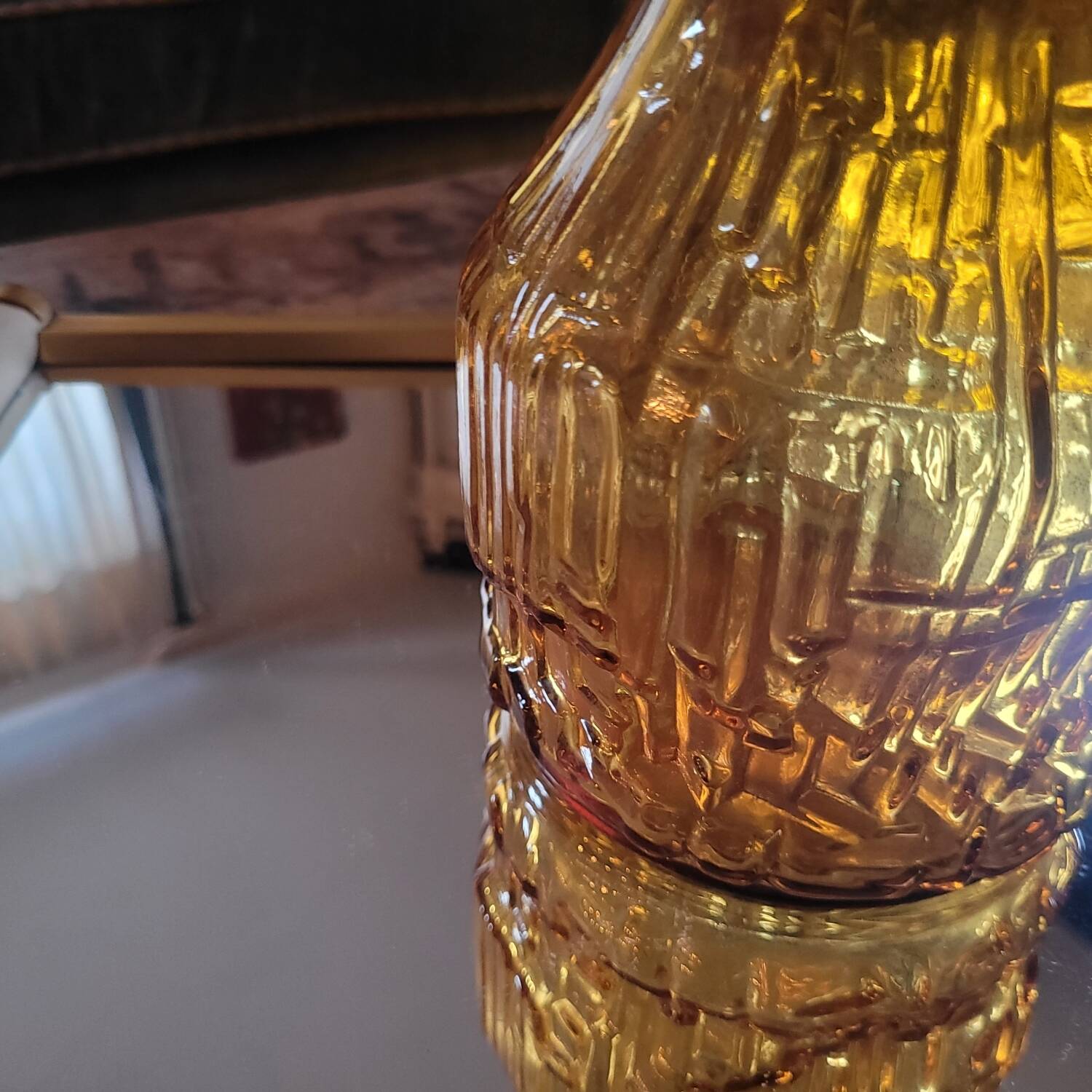 Amber relief glass pitcher. 1970s