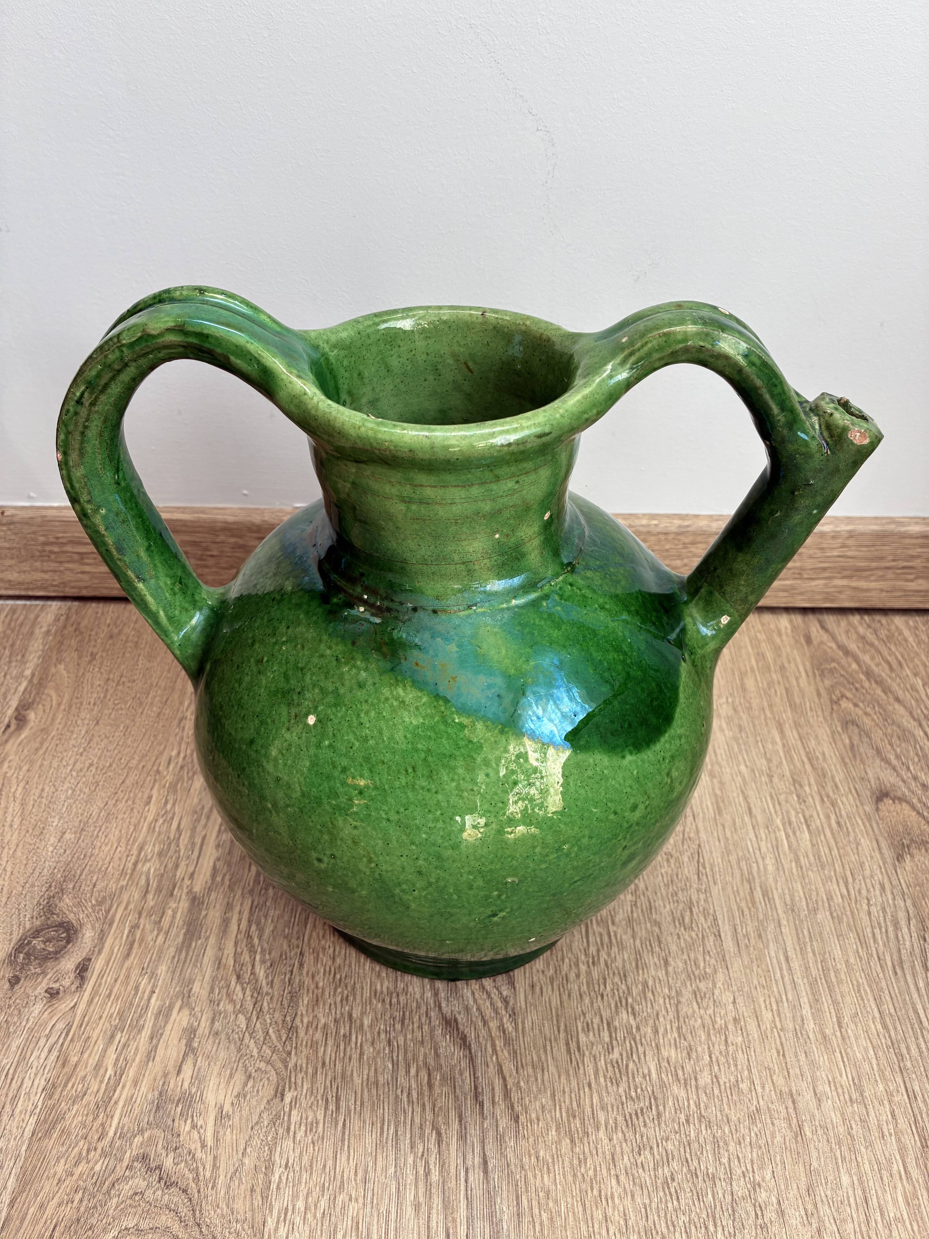 Pichet ou Cruche à Eau Ancien en Terre Cuite Vernissée (Orjol)