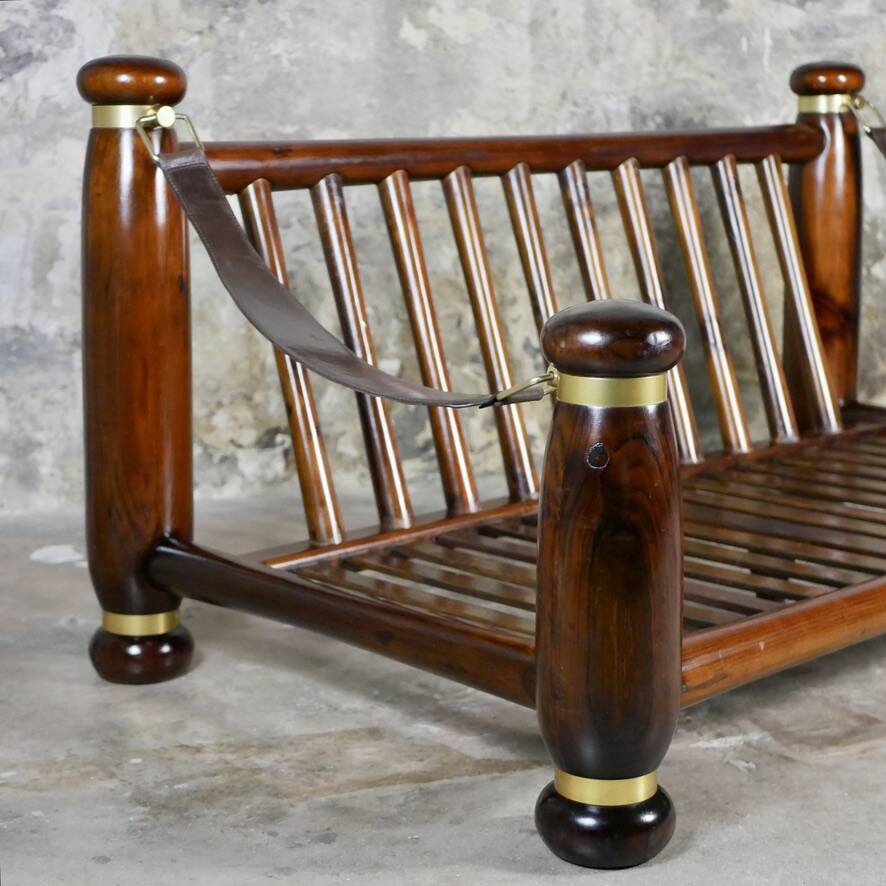 Wood and brass sofa frame, Italy, 1970s