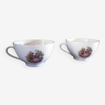 Two porcelain cups gallant scene