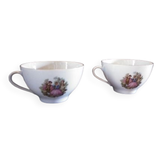 Two porcelain cups gallant scene