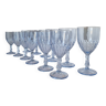 Ensemble de 6 verres à eau et 6 verres à vin Vintage français en cristal sculpté bleu
