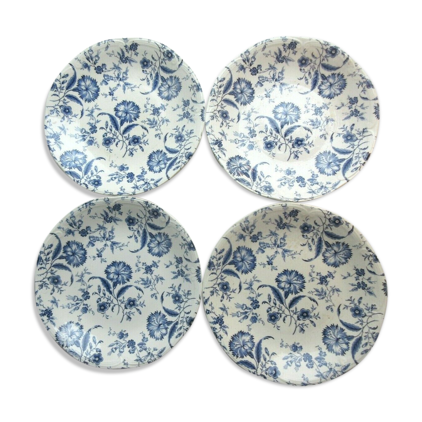 4 flat plates gien art deco model eyelets in blue