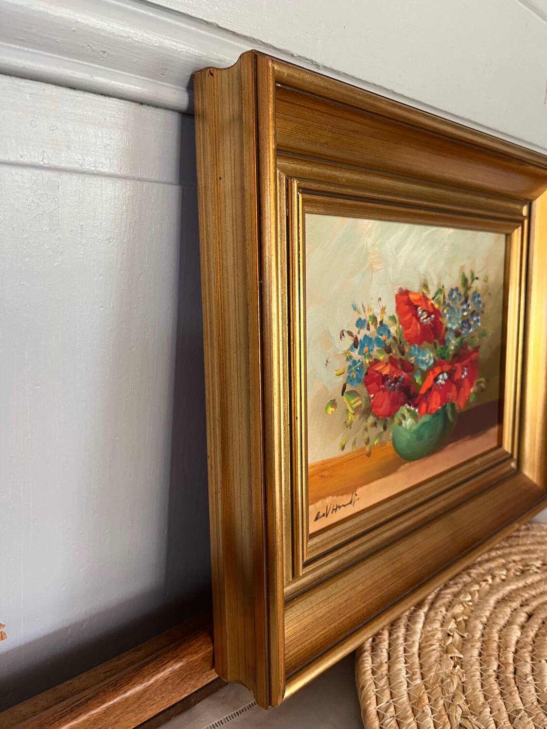 Oil on canvas - bouquets in red tones