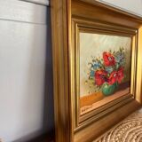 Oil on canvas - bouquets in red tones