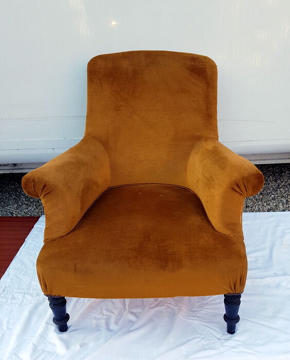 Golden velvet Napoleon III armchair