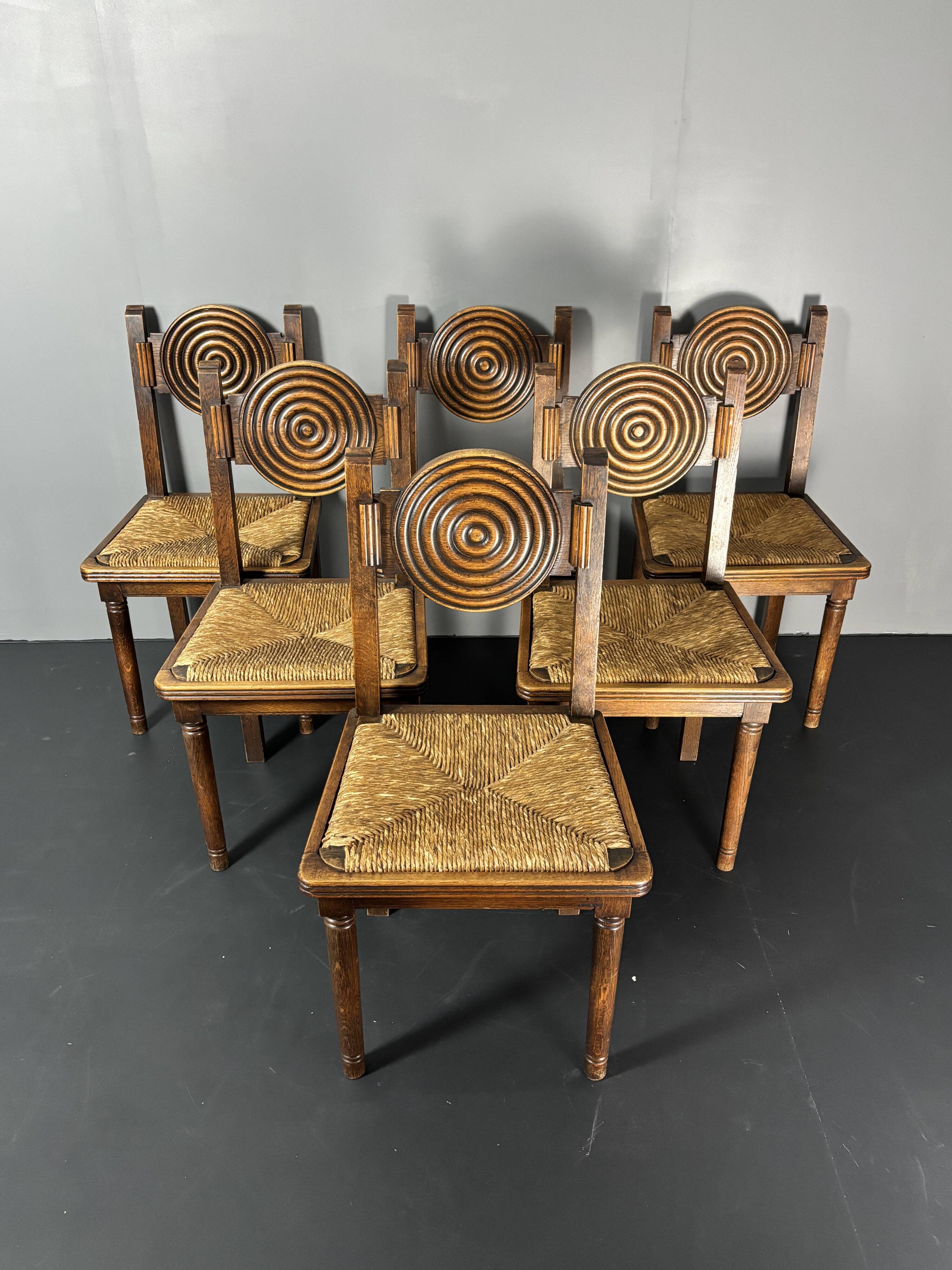 6 Farmhouse wood turned rush dining chairs