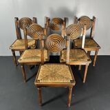 6 Farmhouse wood turned rush dining chairs