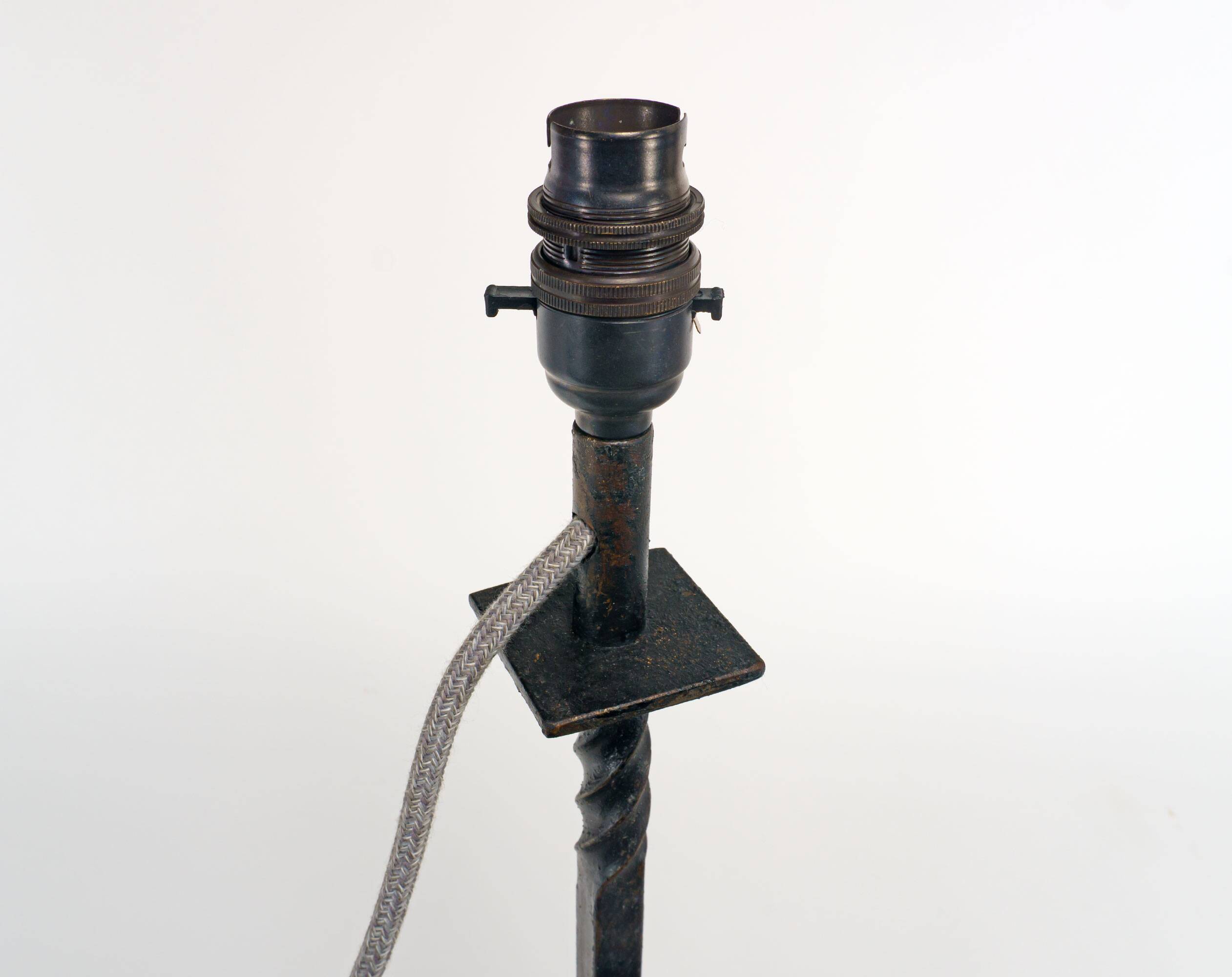 Vintage 1950s French Tall Black Twisted Wrought Iron Table Lamp