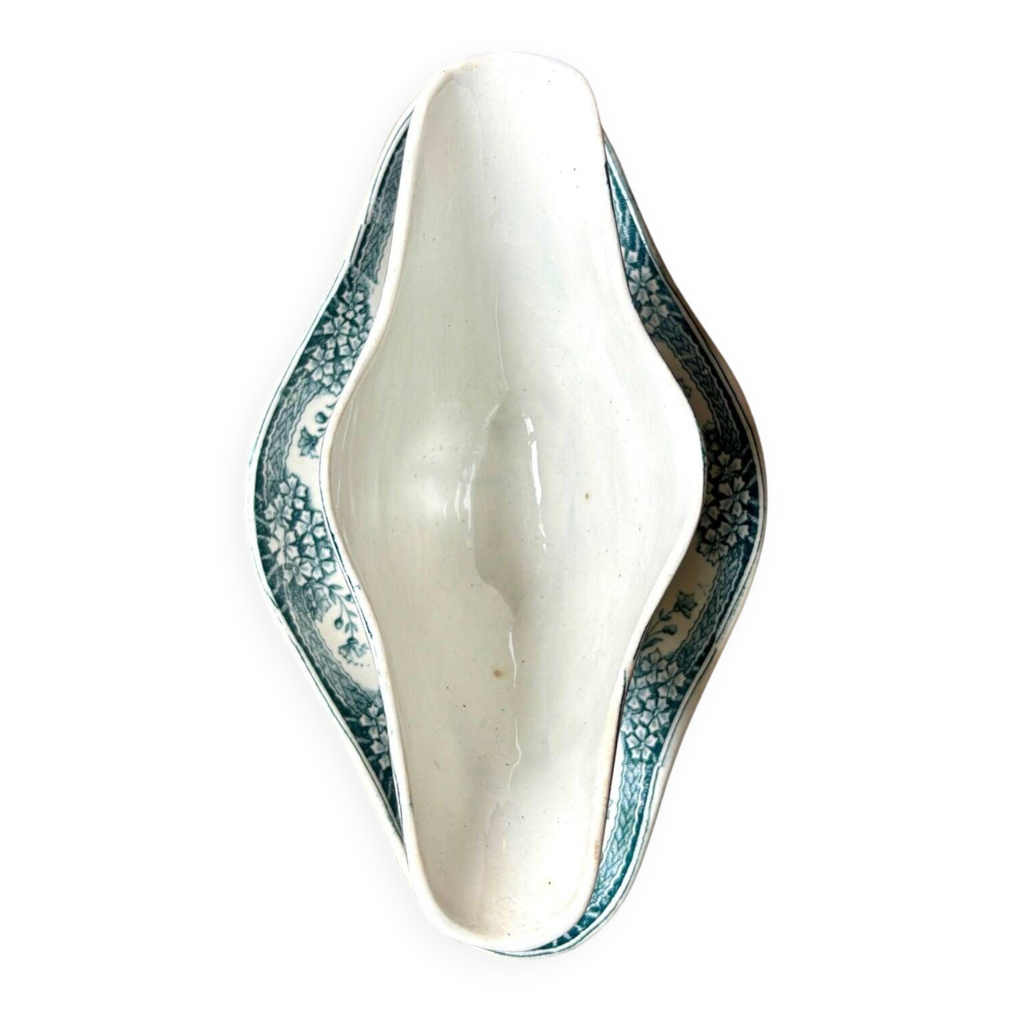 Blue and white iron earth gravy boat