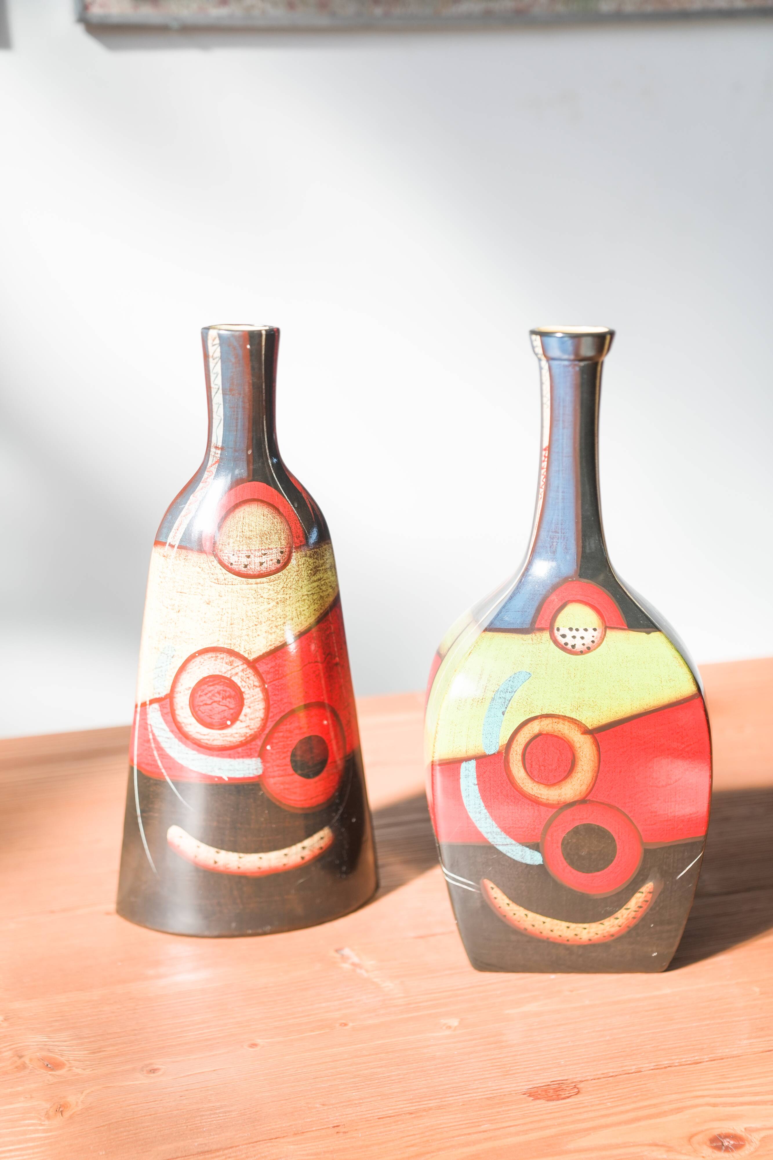 1970s-80s Hand-Painted Terracotta Vases