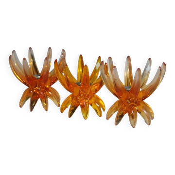 Bougeoirs Friedel Lotus Lucite allemagne 1960 x3