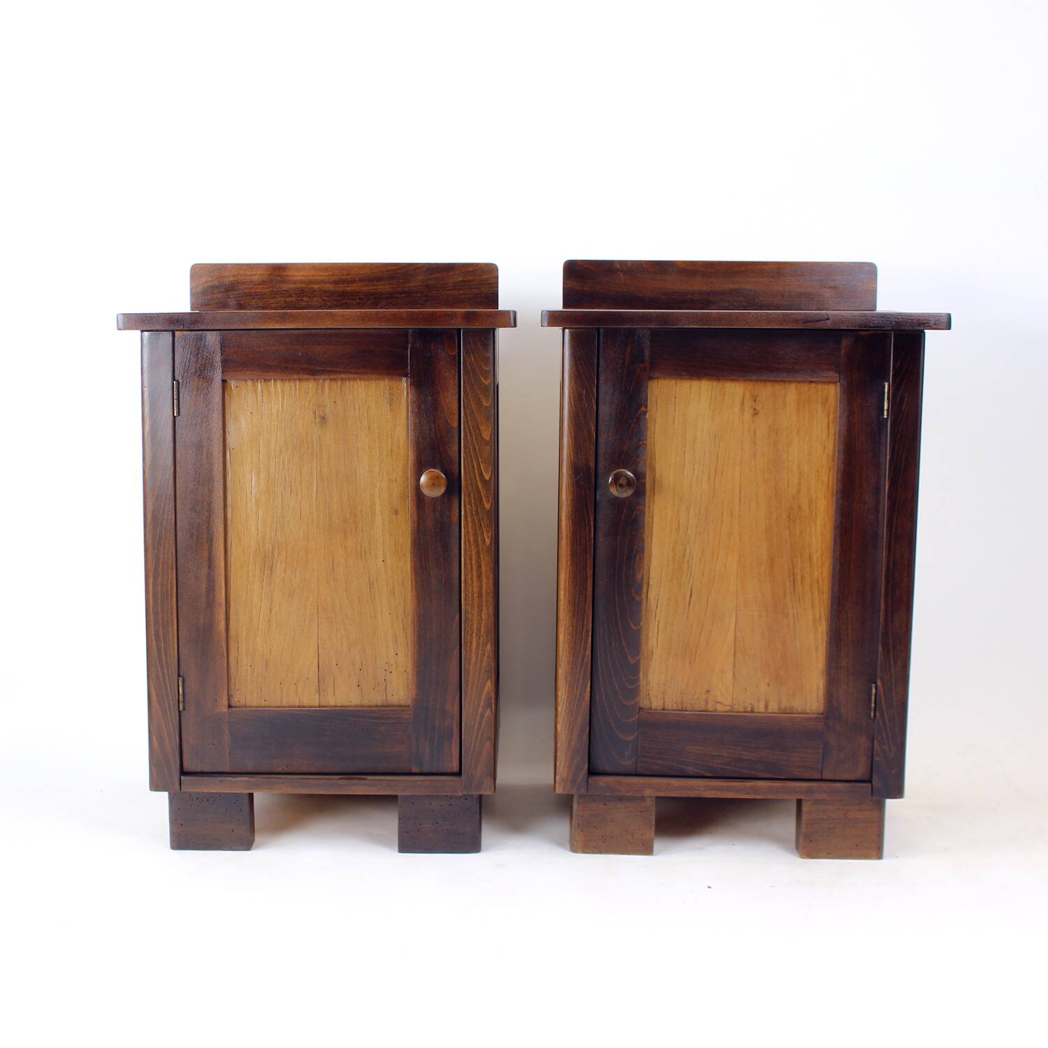 Tall Vintage Bedside Tables In Wood, Czechoslovakia 1930s