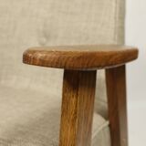 Vintage armchair rustic oak wood herringbone pattern fabric design by Chierowski