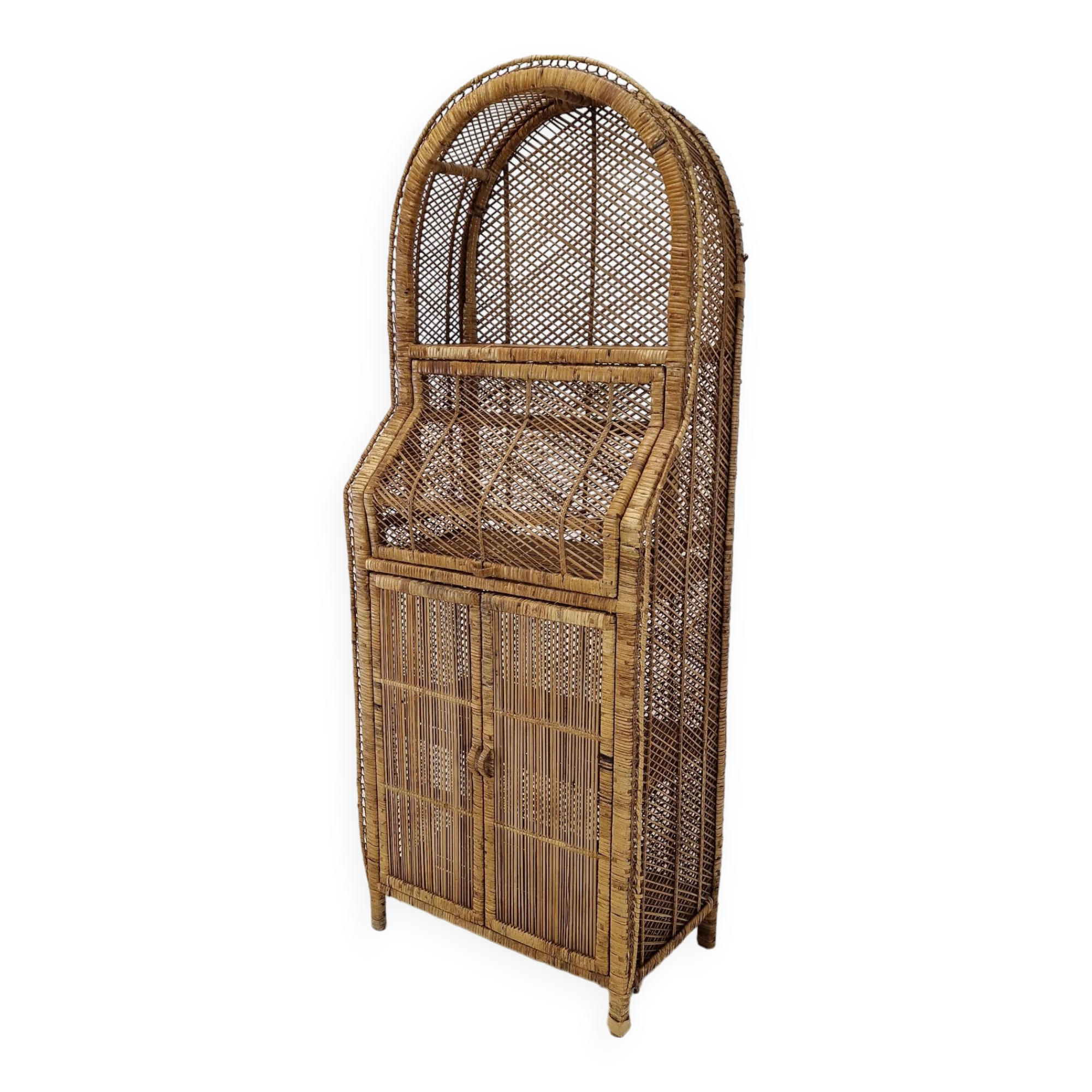 Italian bamboo and rattan credenza or bookcase, 1970s