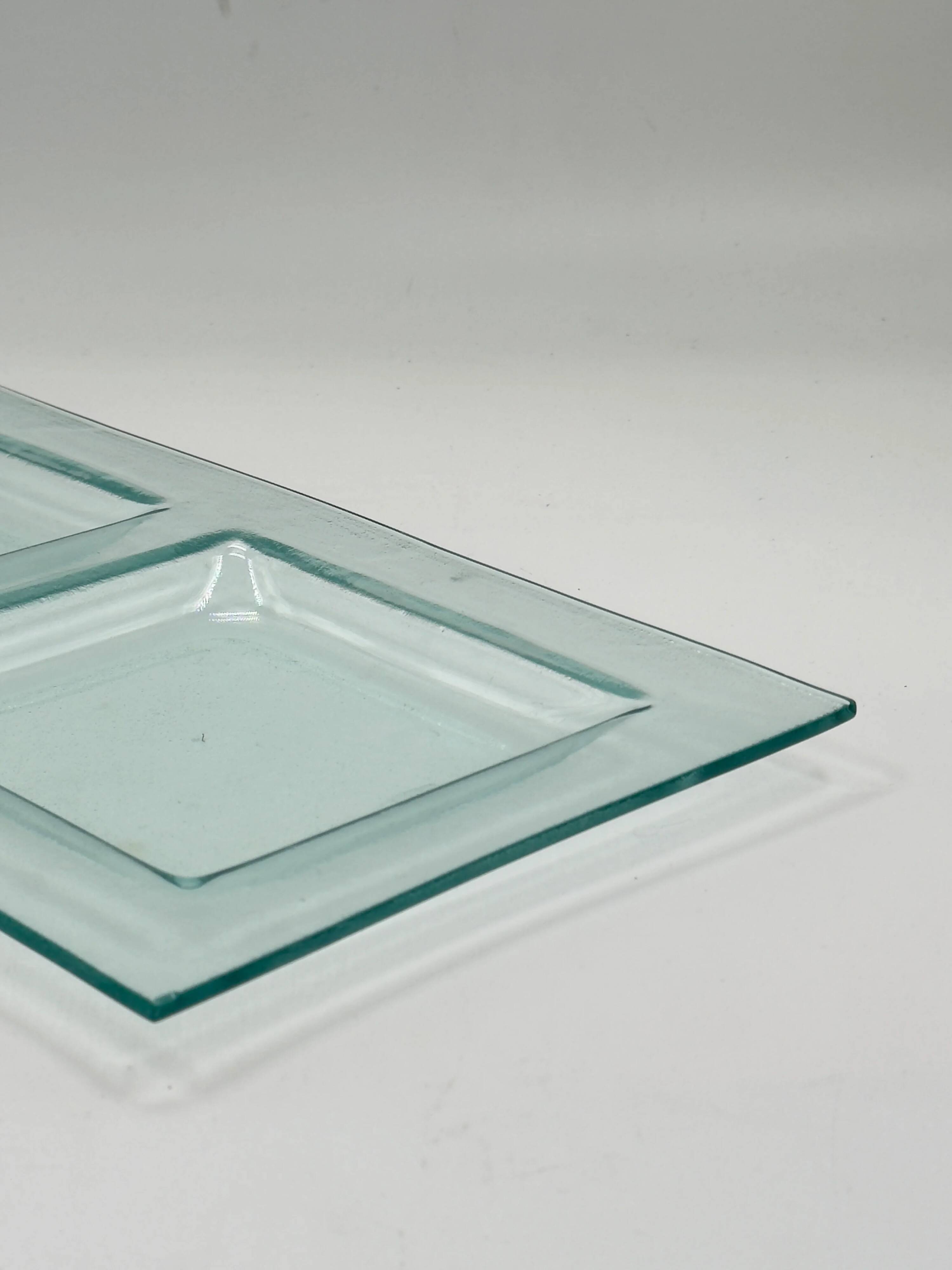 Plateau de service vintage en verre à deux compartiments