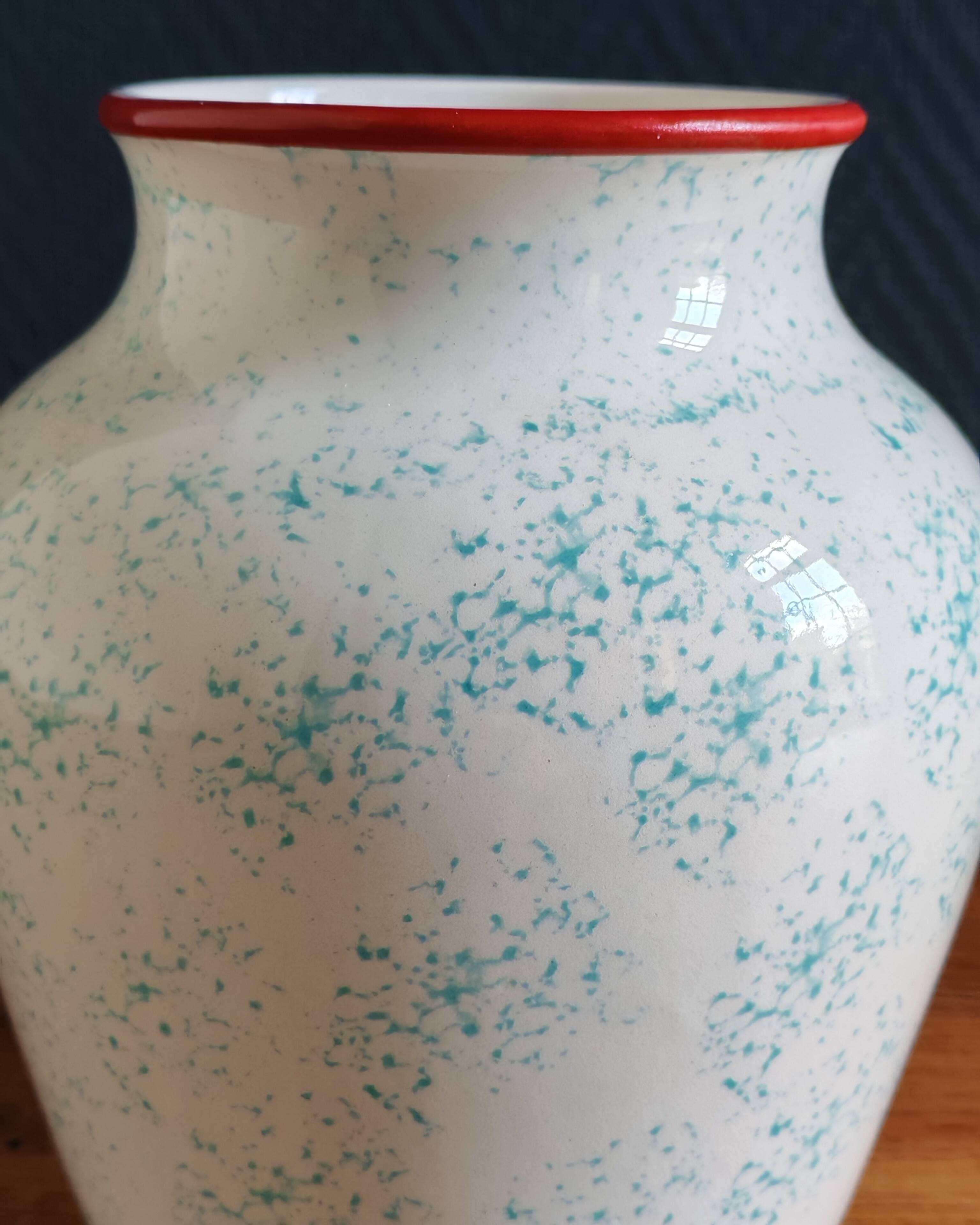 White Ceramic Vase with Peach and Leaf Motifs