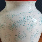 White Ceramic Vase with Peach and Leaf Motifs