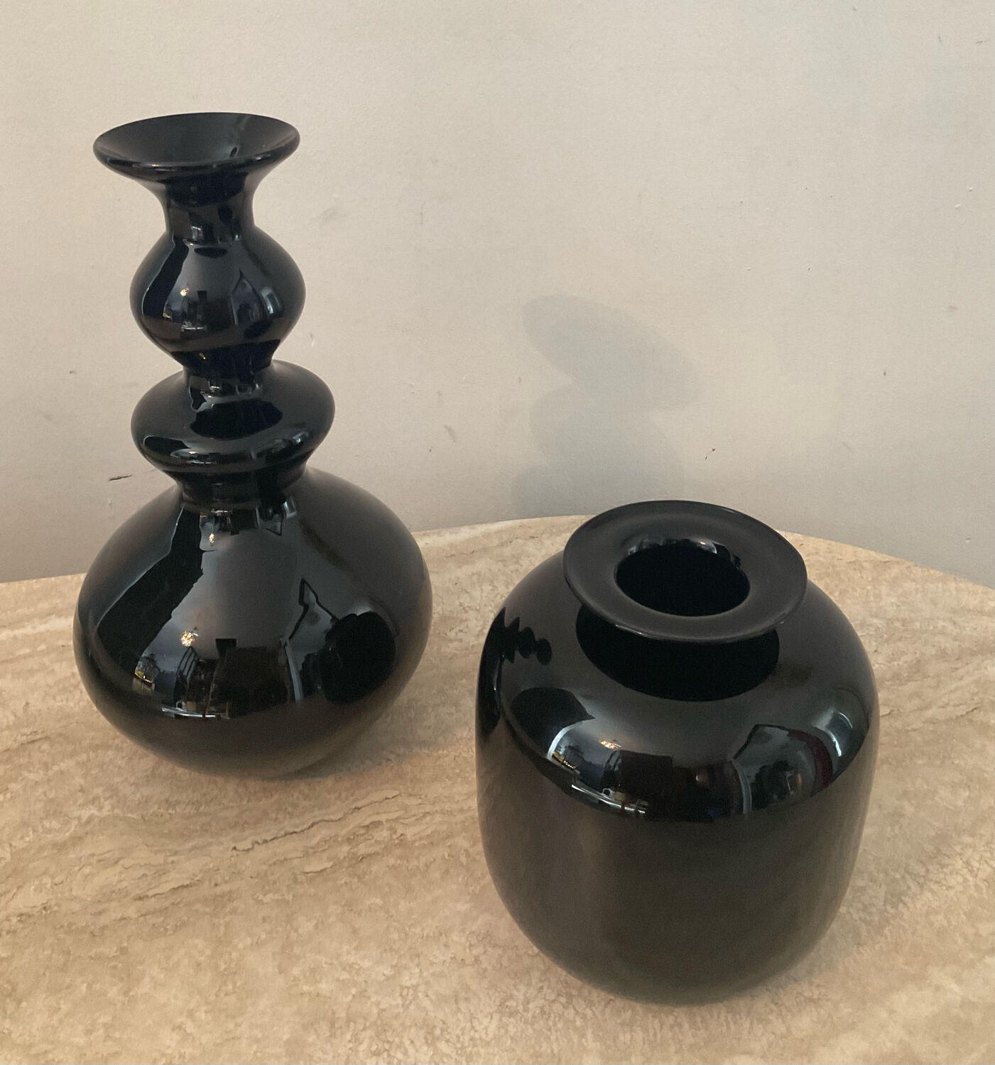 Duo of black opaline vases from the 60s and 70s