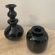 Duo of black opaline vases from the 60s and 70s