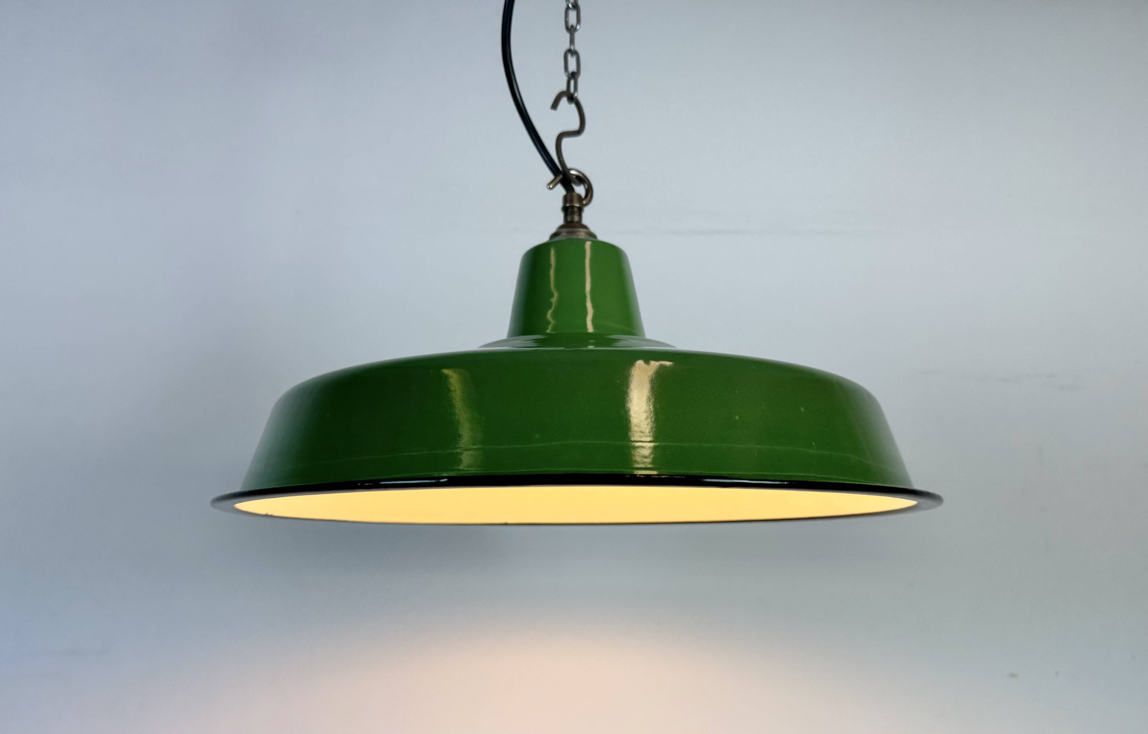 Industrial Green Enamel Factory Pendant Lamp, 1960s
