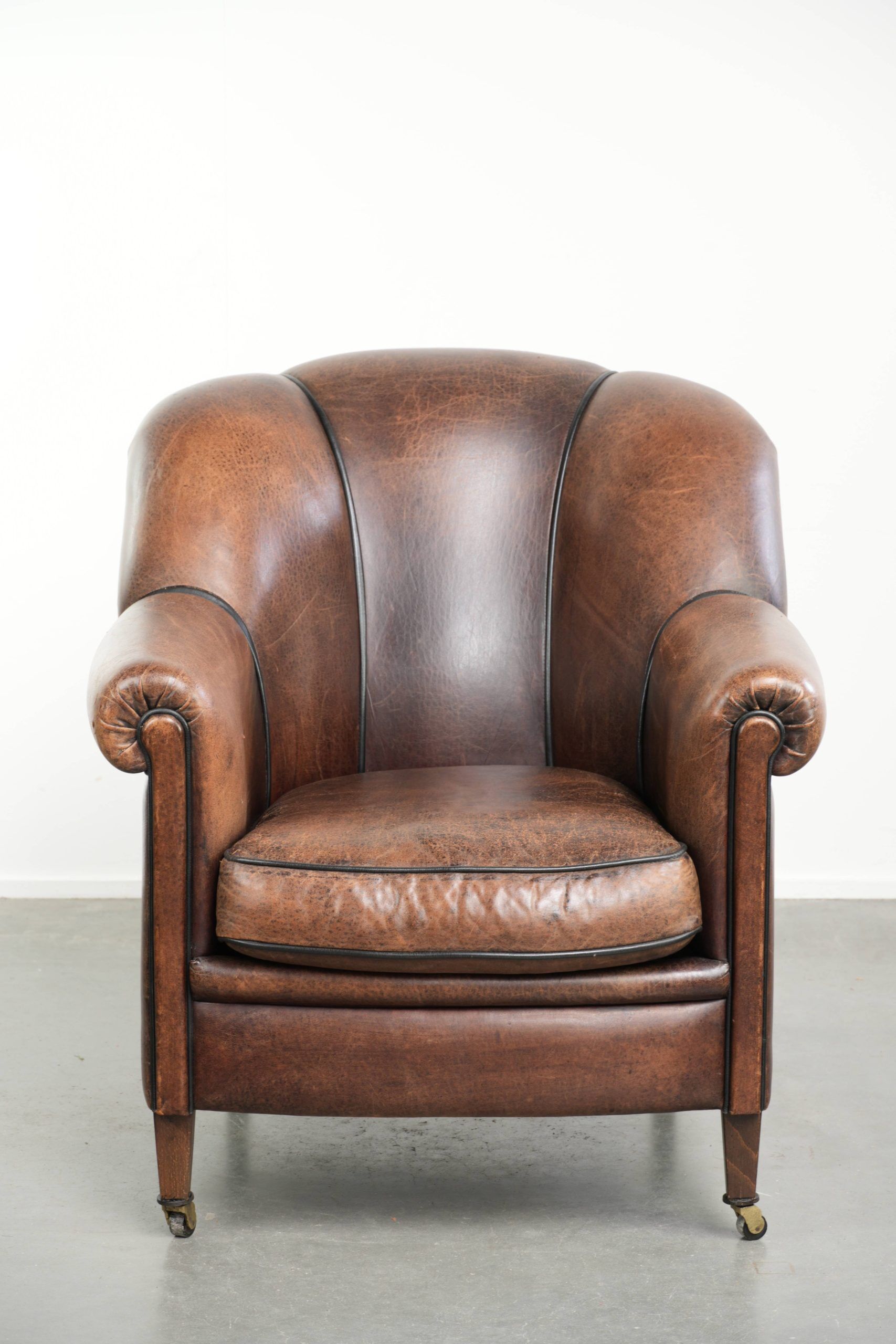 Vintage sheepskin armchair with a unique design and timeless appearance