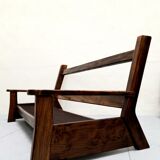 Brutalist-style three-seater sofa in solid elm from the 60s