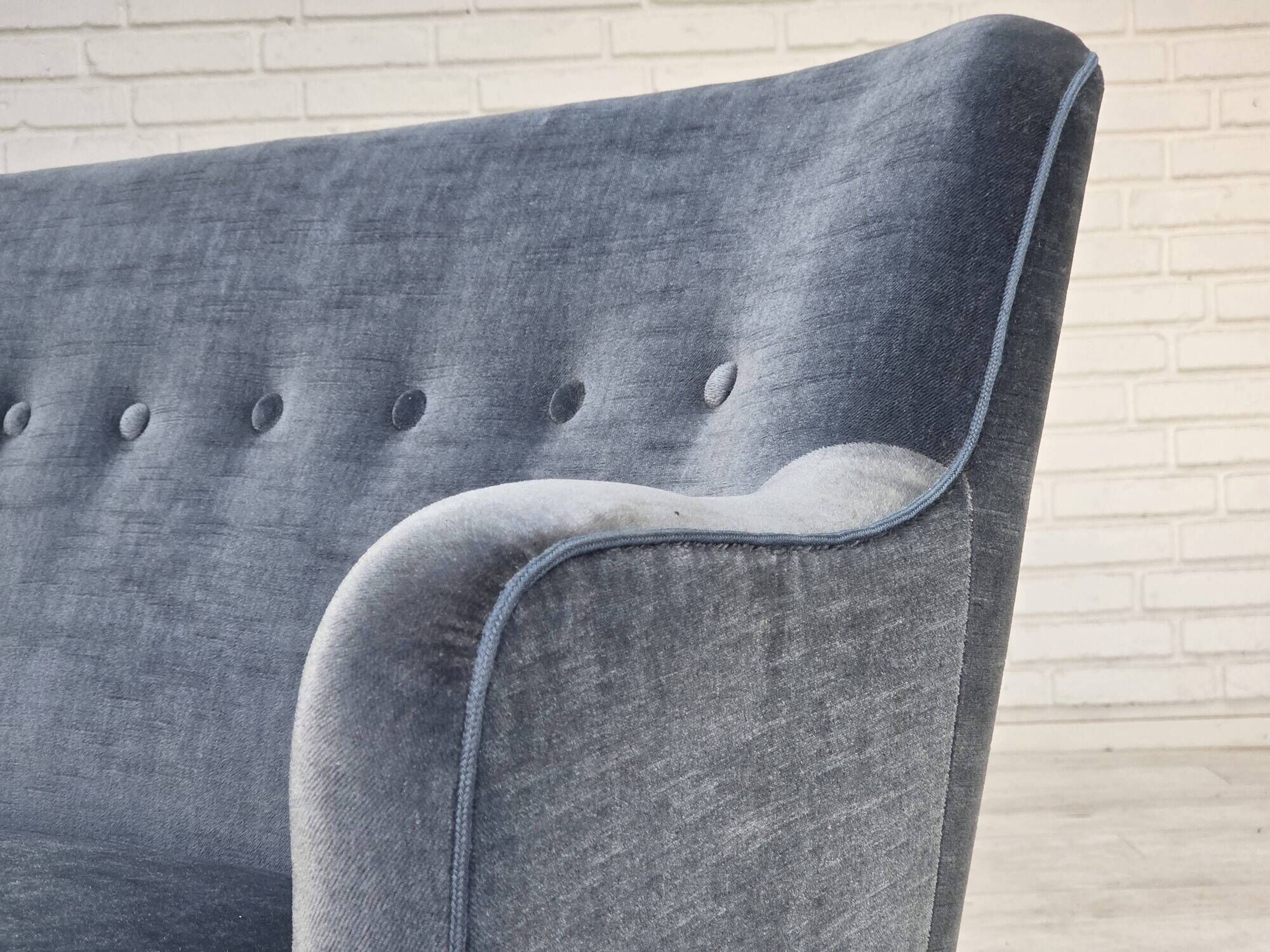 1970s, Danish 2-seater sofa, furniture velour, beech wood.