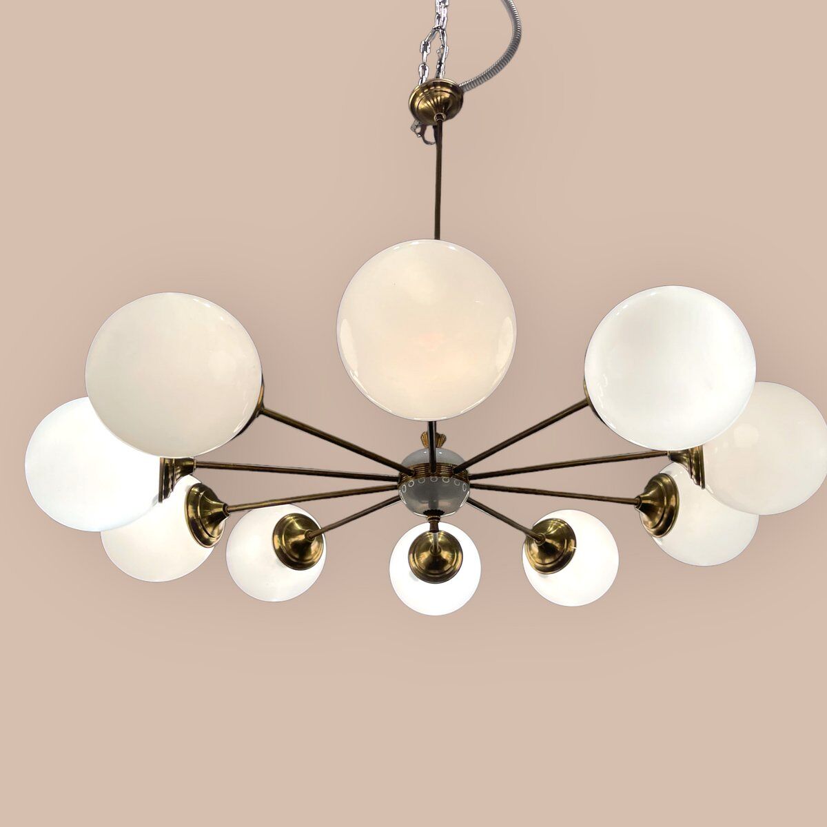 Opaline glass sputnik chandelier with 10 lights, 1960s