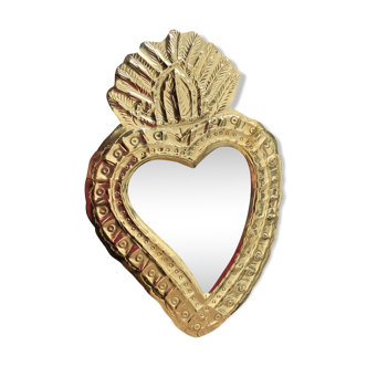 Miroir coeur en laiton type ex-voto habibi