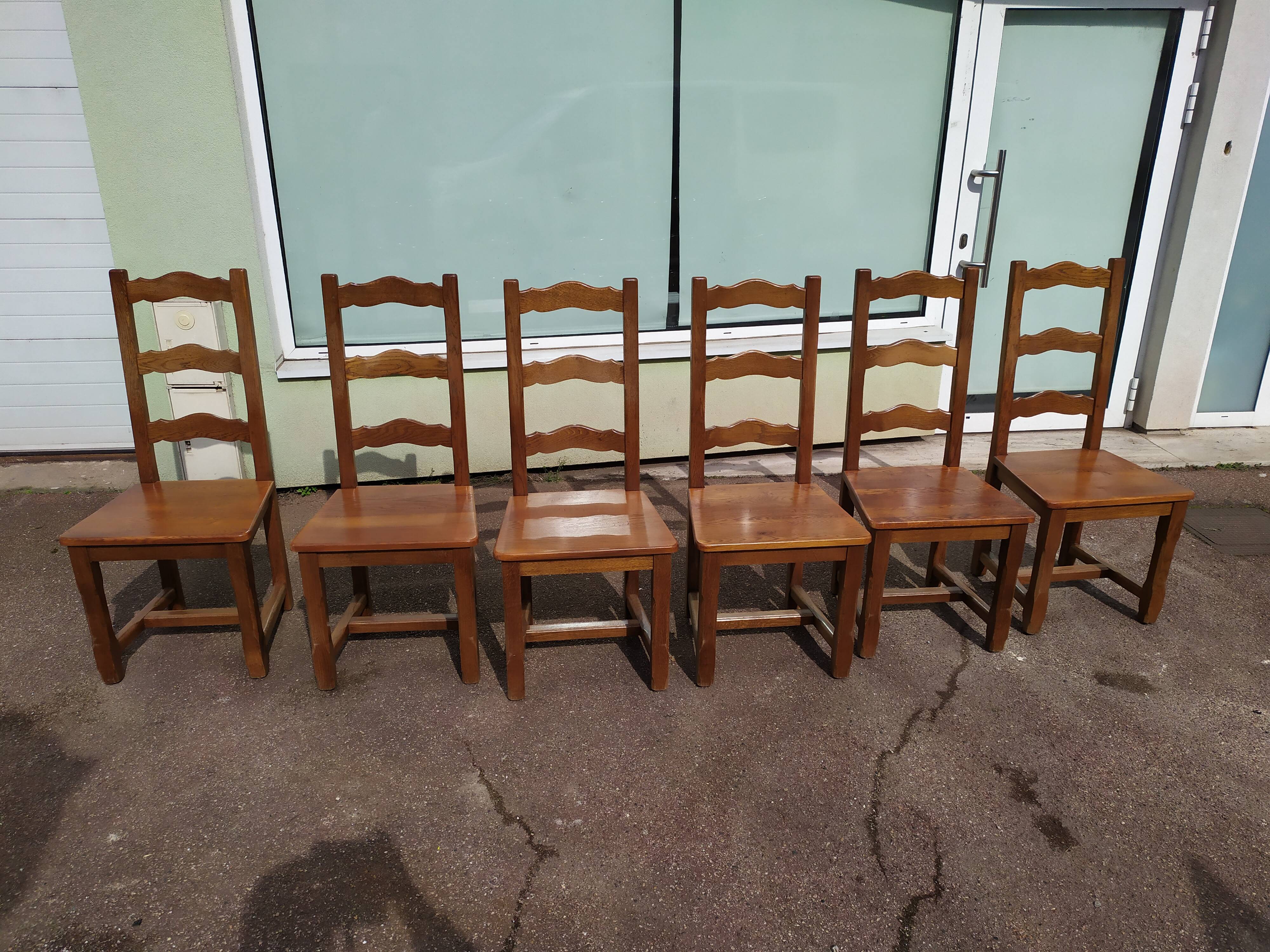 Set of 6 solid oak wood chairs - ferme compagne montage