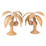 Pair of rattan coconut palm lamps