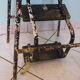 Workshop stepladder, retractable steps, antique, metal and wood, patina look