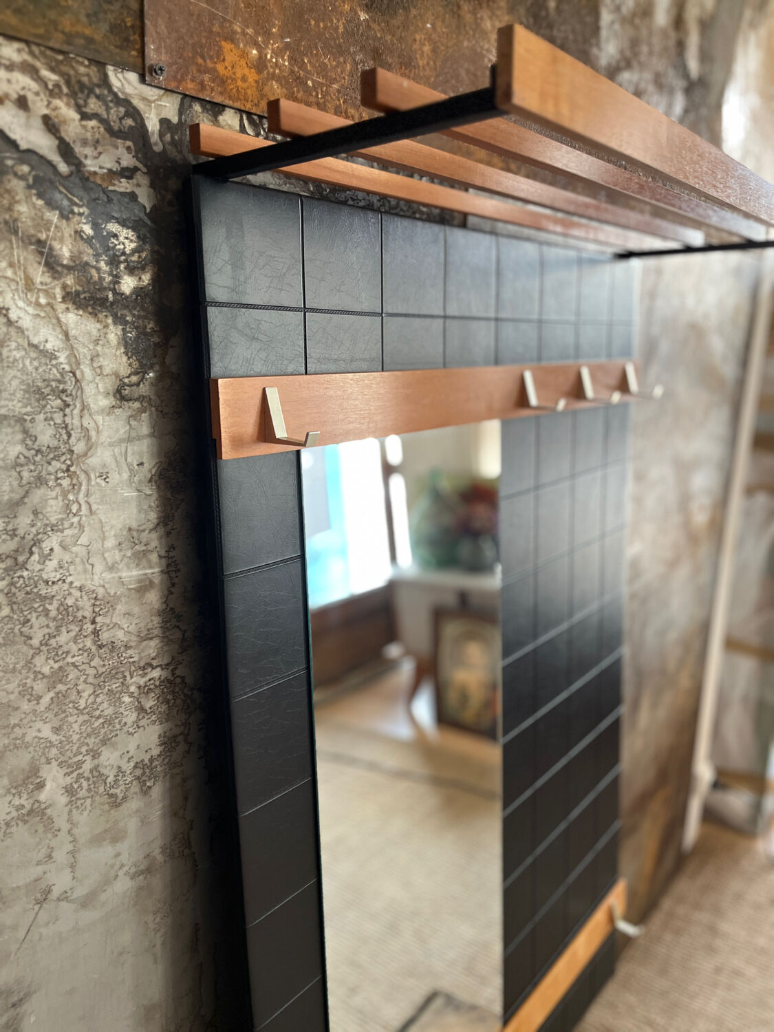 Teak & brass coat rack