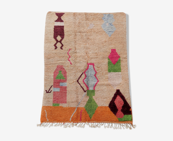 Moroccan Berber carpet orange boujaad with colorful patterns 233x155cm