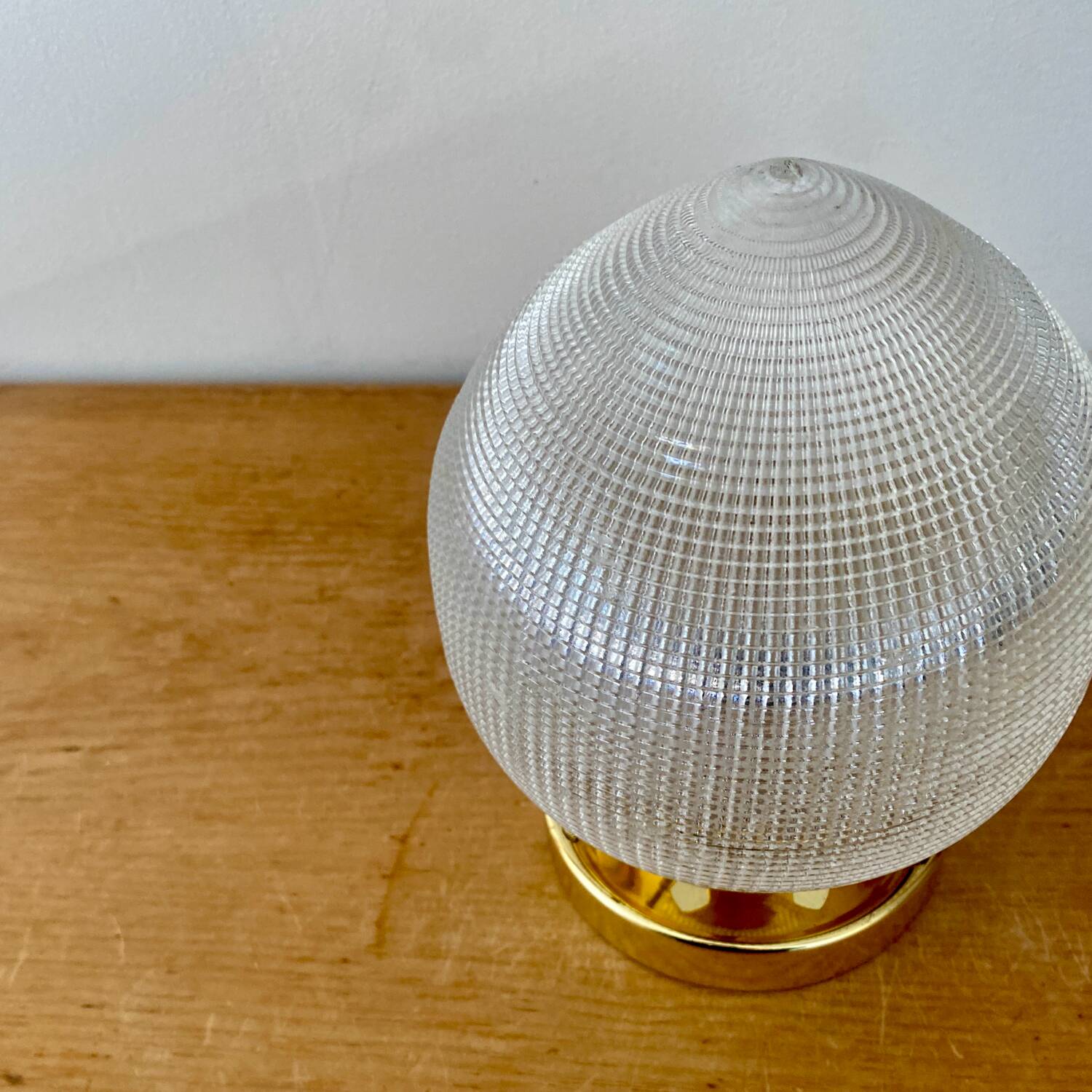 Vintage globe table lamp in holophane glass