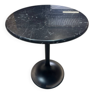 Genuine marble round table - D60 cm - Black metal tulip base