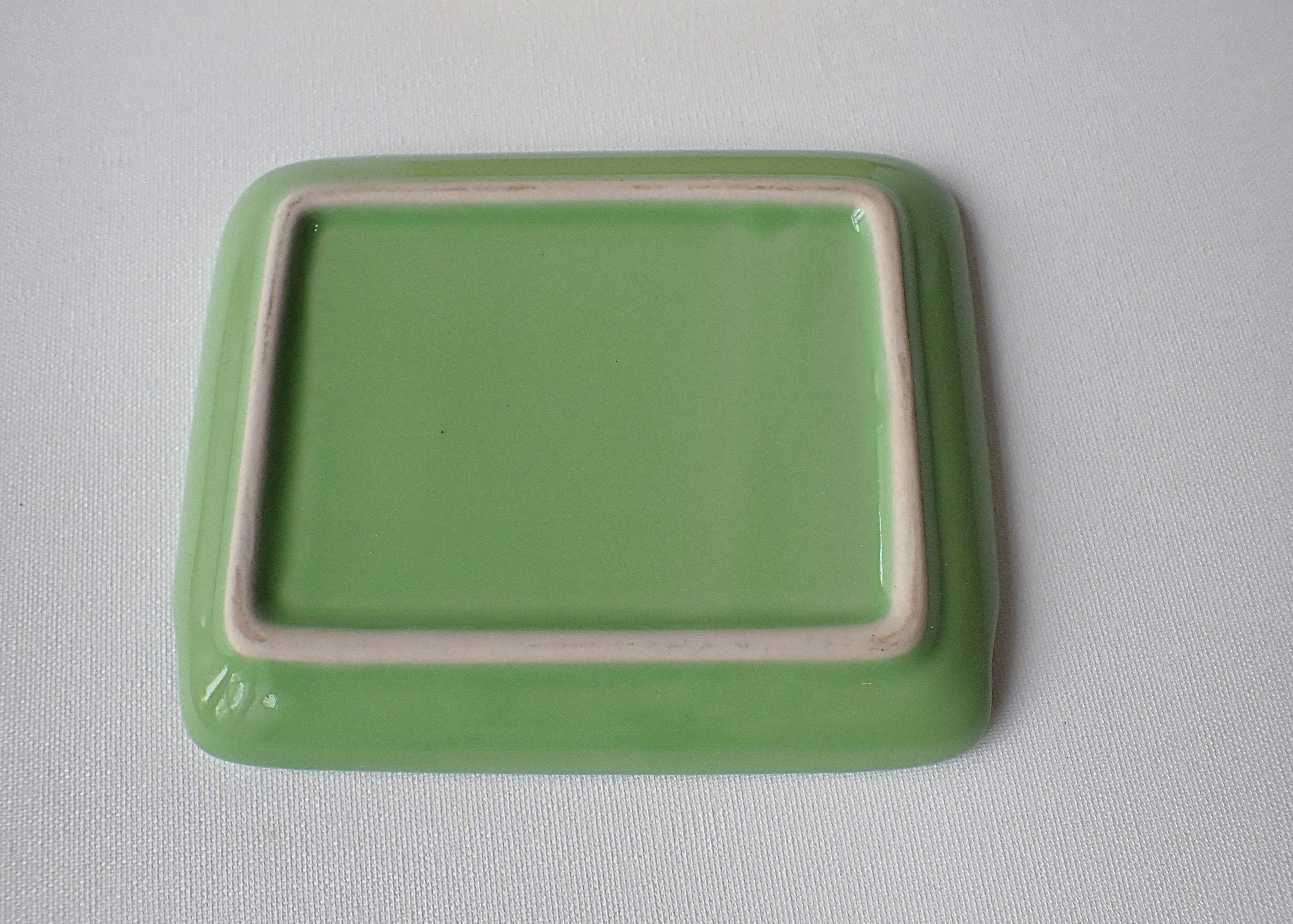 Small vintage ceramic butter dish - green and yellow