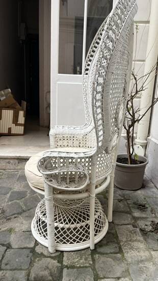 Emmanuelle armchair in white lacquered rattan