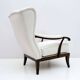 Fauteuil Paolo Buffa style moderne du milieu du siècle, en noyer italien et revêtement bouclé