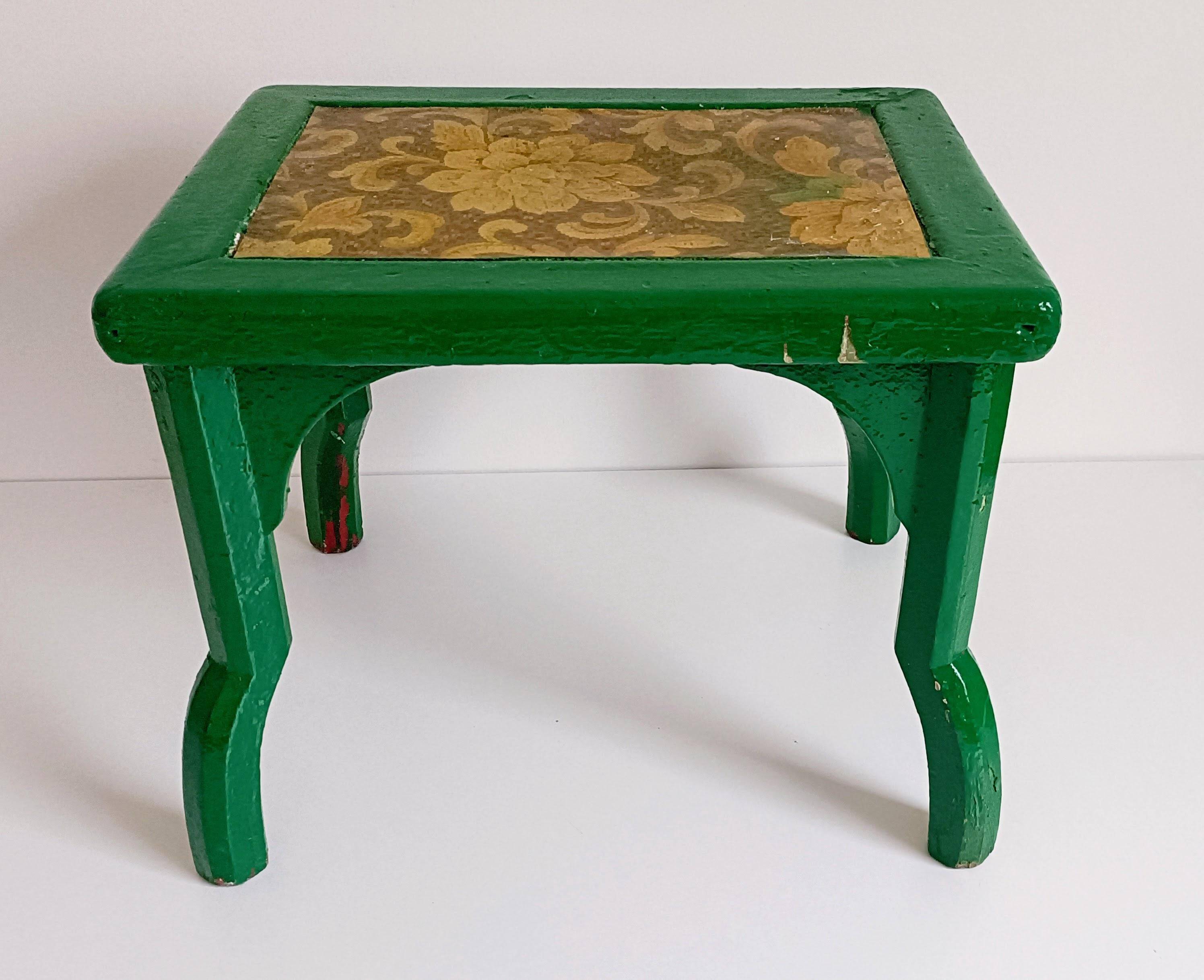 Antique Painted Accent Table with Vintage Floral Top, Bohemian Style