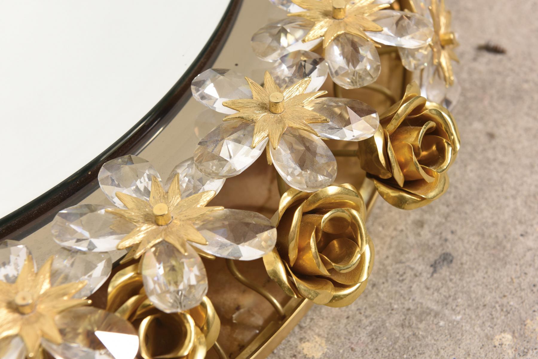 Lighted Floral mirror of Palwa 1975 diameter 50cm