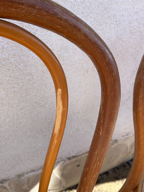 Lot de 4 chaises bistrot en bois courbé et cannage