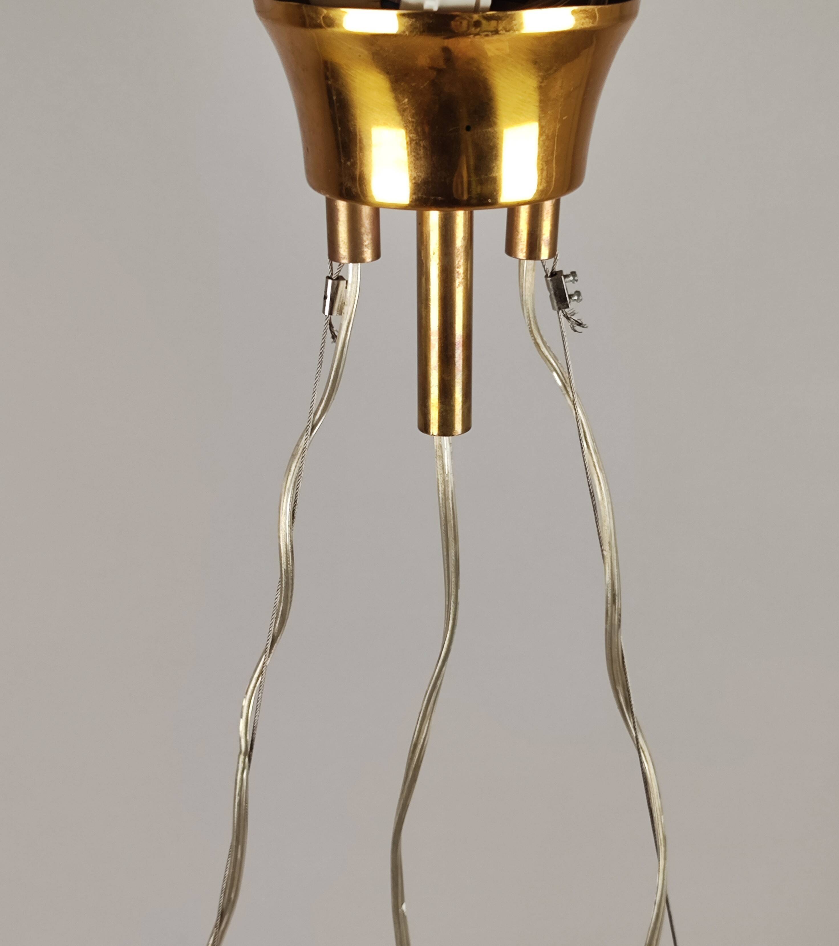 Teak, brass and glass pendant light, Denmark, 1970s