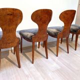 Biedermeier Ballon Chairs, Ash Veneer, Grey Velvet, Vienna, 1900, Set of 4