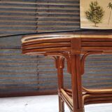 Dining table in rattan and glass 1960