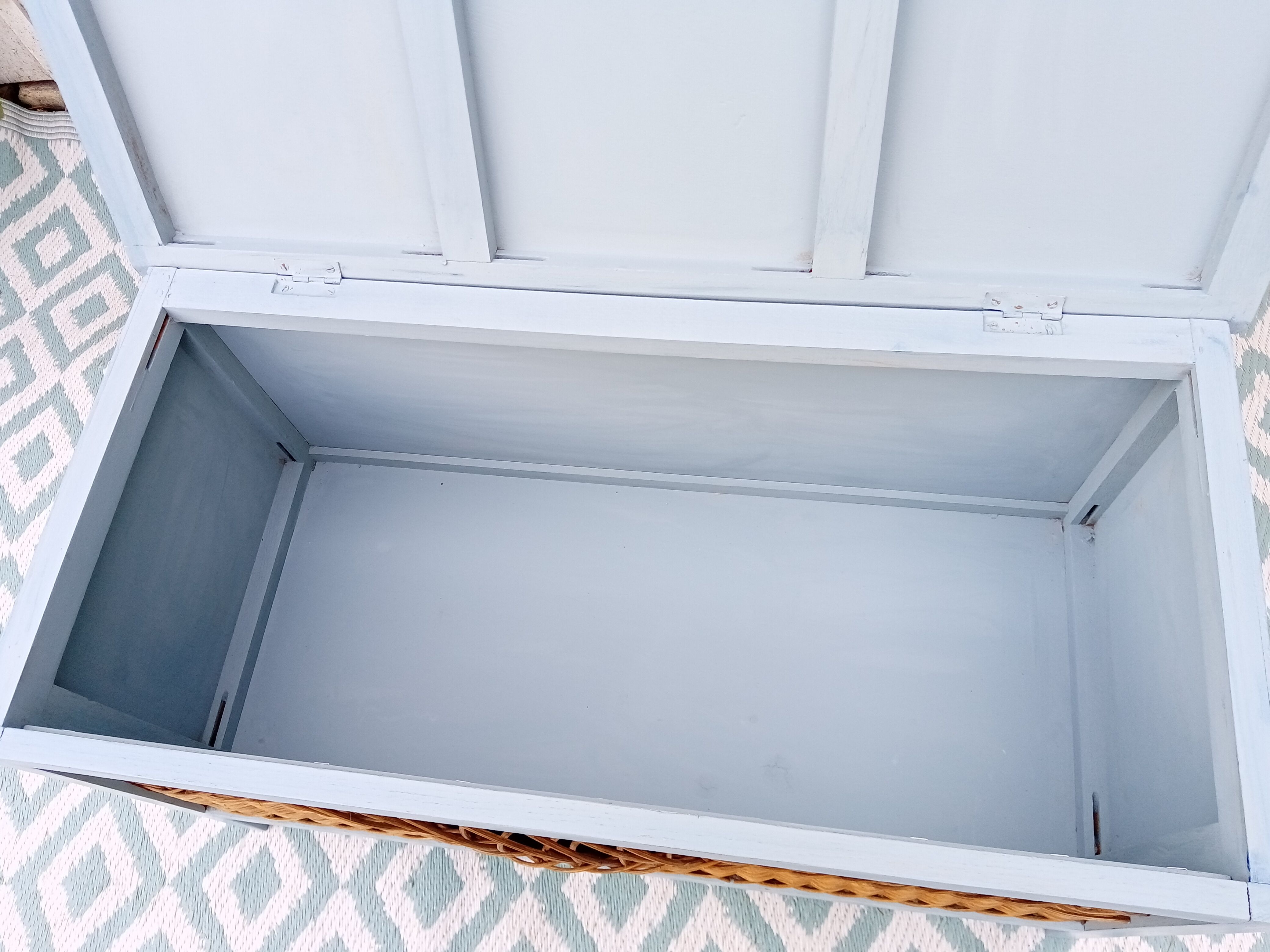 Wooden and rattan chest