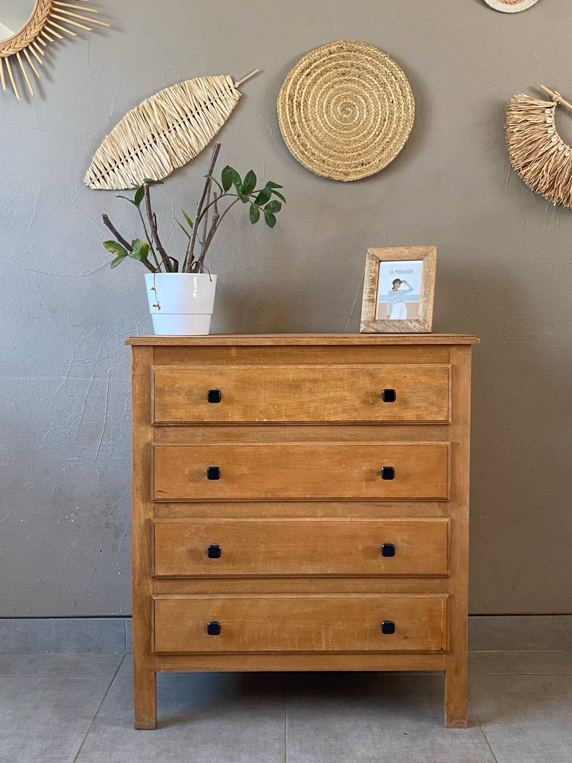 Vintage light oak chest of drawers